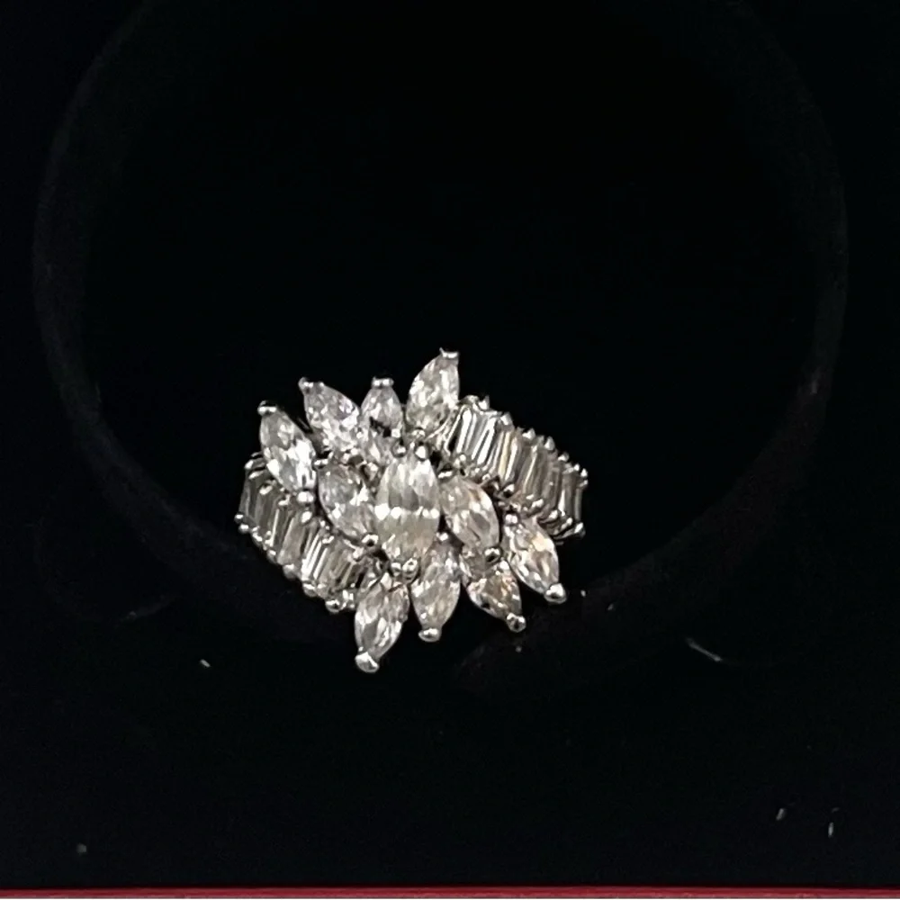 Silver-Tone Marquise & Baguette Cluster Cocktail Ring